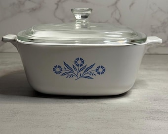 Vintage Corning Ware Blue Cornflower P-1 1/2-B 1.5 Quart Casserole with Pyrex Lid, Pyroceram Baking Dish, Made in USA