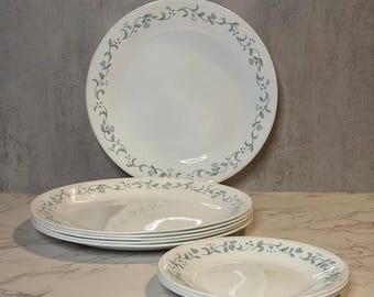Vintage Corelle Country Cottage Plates – Blue Floral, 9-Piece Set