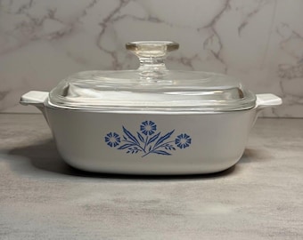Vintage Corning Ware Blue Cornflower P-1-B 1 Quart Casserole with Pyrex Lid, Pyroceram Baking Dish, Vintage Kitchenware