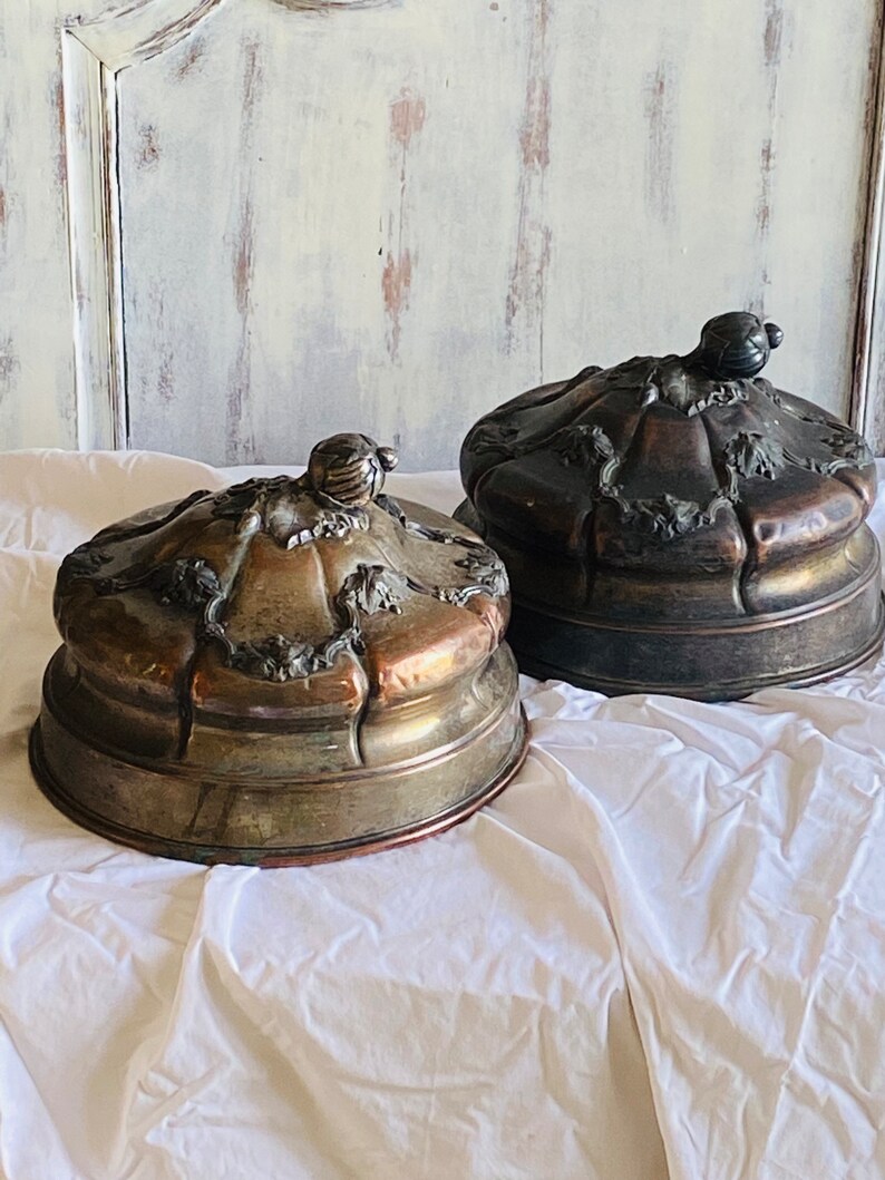 French Antique Copper Food Domes, Cloches De Service, Food Cloche