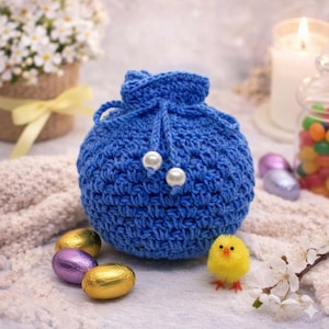Bolsa de crochet con cordón: bolsa de regalo fácil, patrón pequeño (patrón PDF)