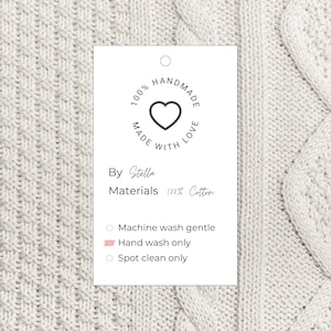 100 % Handarbeit - Made With Love Tags | DRUCKBARE PDF | Handgemachte Geschenkanhänger | Pflegeetiketten | Häkeln und Stricken Tags | Minimalistisch | Valentin