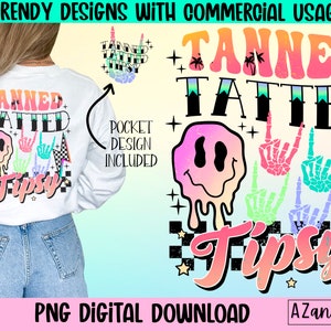 Gegerbtes tatted und beschwipst png, Sommerlächeln Gesicht Sublimationsdesign, tan und beschwipst png, Retro-Sommer png, Vorder- und Rückseitendesign, trendy png