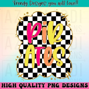 Pirates preppy mascot png, mascot school spirit design, retro Pirates sublimation design, sports team colorful text shirt digital print
