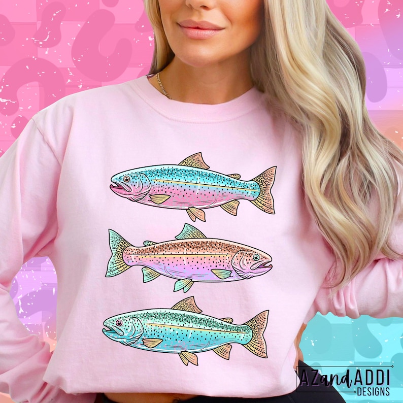PNG de pez estilo preppy, diseño de camiseta con peces costeros coloridos, PNG de camiseta gráfica con estética playera neón, descarga digital de sublimación de verano de moda imagen 3