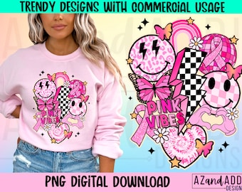 Retro breast cancer png, breast cancer awareness sublimation design, October awareness month, pink cancer ribbon, retro pink smile face png