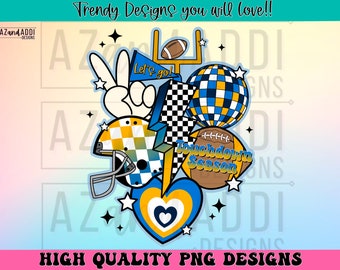 Retro football collage png, football sublimation design, blue and yellow football png, custom football team colors, touchdown season