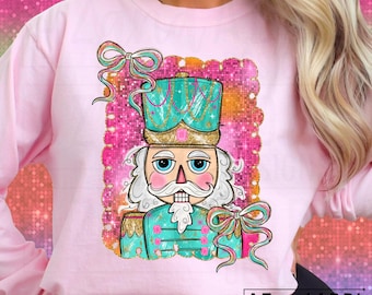 Glitter preppy brushstroke nutcracker png, Merry Christmas coquette bow, y'all are nuts png, colorful christmas nutcracker, tis the season