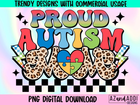 Proud autism mom png, autism awareness sublimation, autism awareness month, autism mama png, retro autism png, trendy front and back design