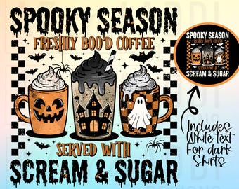 Retro Halloween coffee png, spooky season sublimation design, fresh bOO'D coffee, scream and sugar png, funny trendy Halloween digital print