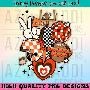 Retro football collage png, football sublimation design, orange and brown football png, custom football team colors, touchdown season