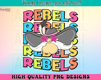 Rebels preppy mascot png, rebels mascot school spirit design, retro rebels sublimation design, sports team mascot shirt digital print