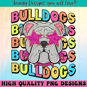 Bulldogs preppy mascot png, bulldogs mascot school spirit design, retro bulldogs sublimation design, sports team mascot shirt digital print