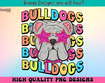 Bulldogs preppy mascot png, bulldogs mascot school spirit design, retro bulldogs sublimation design, sports team mascot shirt digital print
