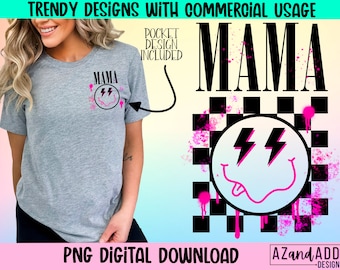 Retro mama png, mama png sublimation, Mother’s Day png, checkered mama png, retro mama design, mom life png, digital download, trendy mama