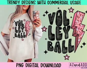 Volleyball Png, retro volleyball sublimation, volleyball lightning bolt png, distressed volleyball design, retro sublimation