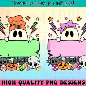 Halloween ghost custom name png, retro Halloween sublimation, Halloween canvas bag design, blank name trick or treat png, retro ghost png