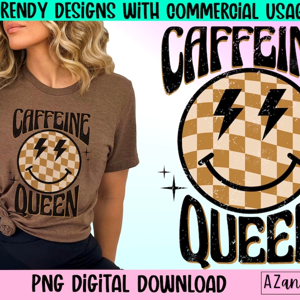 Caffeine queen png, retro coffee png, coffee sublimation design, fueled by iced coffee png, retro happy face png, coffee digital download