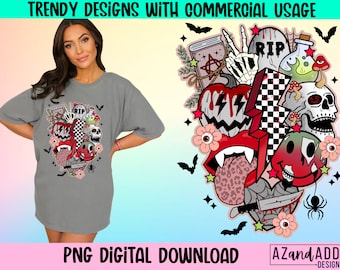 Retro Halloween png, Halloween sublimation designs download, spooky season png, Halloween clipart collage png, horror Halloween png design