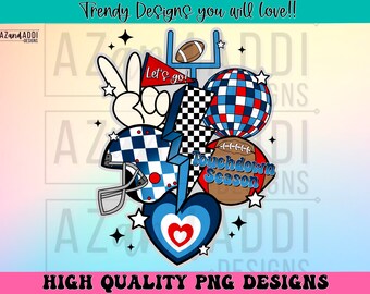 Retro football collage png, football sublimation design, blue navy and red football png, custom football team colors, touchdown season png