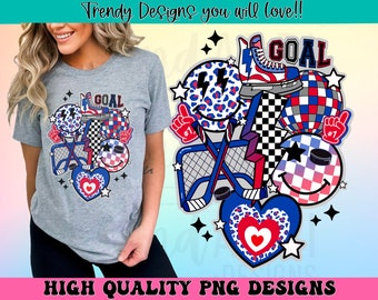 Retro Hockey png, benutzerdefiniertes Hockey Sublimation Design, Hockey Vibes png, Hockey Saison png, Hockey Mom png, rot weiß und blau Hockey png