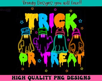 Neon Halloween-spook png, schattig neon-spookshirt png, Halloween-spooksublimatie, T-shirtontwerp voor zwarte shirts, spookseizoen png