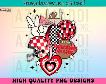 Retro football collage png, football sublimation design, red and black football png, custom football team colors png, touchdown season png