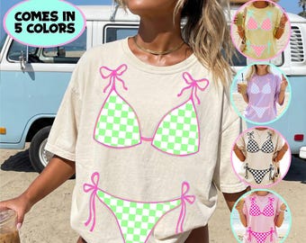 Summer Bikini PNG Bundle, Checkered Swimsuit Shirt Design, Coquette Beach PNG, Trendy Sublimation Download
