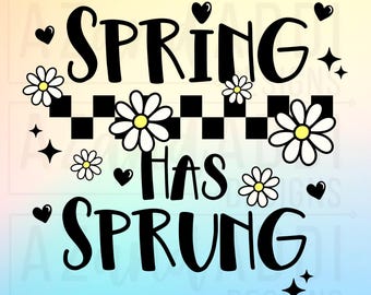 Ha llegado la primavera png, diseño de sublimación de primavera retro, diseño de camiseta de primavera con margaritas, png de Pascua, png de temporada de primavera de moda, png boho