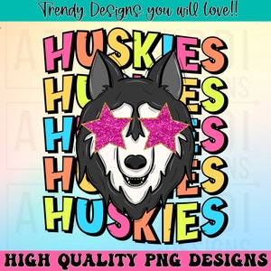 Huskies preppy mascot png, huskies mascot school spirit design, retro huskies sublimation design, sports team mascot shirt digital print