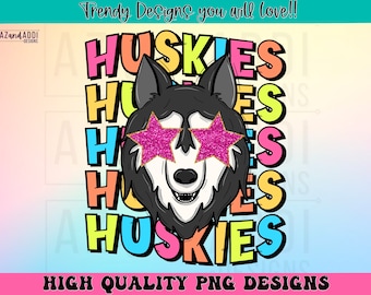 Mascotte preppy degli huskies png, mascotte dello spirito scolastico degli huskies, design di sublimazione retrò degli huskies, maglietta della mascotte della squadra sportiva stampata digitalmente