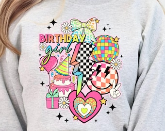Retro birthday girl png, birthday coquette bow png, tween birthday collage digital download, happy birthday shirt design