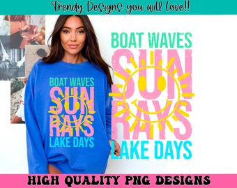 Boat waves sun rays lake days png, retro summer sublimation designs download, trendy png, lake boating outdoors png, summer smile face png