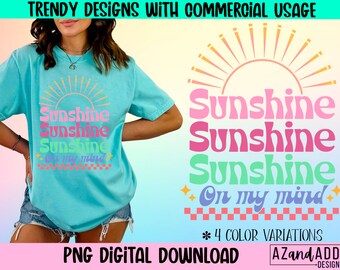 Sunshine on my mind png, retro summer sublimation design, summer vacation shirt, trendy summer png, summer motivation, summer vibes png
