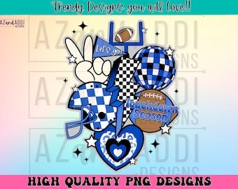 Retro football collage png, football sublimation design, blue football png, custom football team colors, touchdown season png