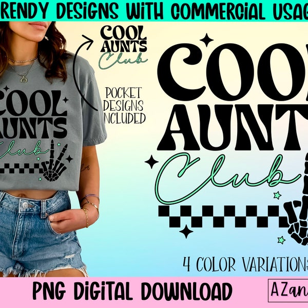 Cool aunts club front and back sublimation png, trendy aunt png, retro aunt png, first time aunt digital design, digital download