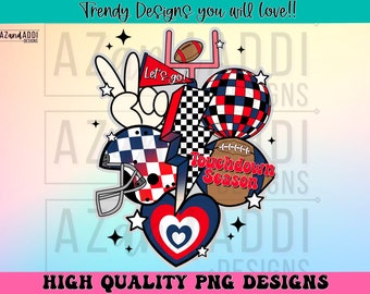 Retro football collage png, football sublimation design, red white and navy football png, custom football team colors, touchdown season png