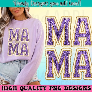 Faux sequin mama png, retro mama sublimation design, varsity font mama png, merry mama png, sparkly glitter png, digital download