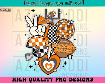 Retro football collage png, football sublimation design, orange and grey football png, custom football team colors png, touchdown season png