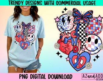 CHD awareness png, anatomical heart design, retro sublimation png, retro smiling face collage, inspirational design, CHD ribbon png