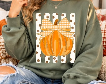 Pumpkin Bow PNG, Fall Pumpkin Shirt Design, Gingham Bow PNG, Cute Autumn Sublimation, Pumpkin Sweatshirt Design, DTF Digital Download