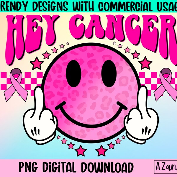 F Cancer Png, breast cancer awareness png, in October we wear pink, FU cancer, middle finger smile face, retro cancer png, digital download