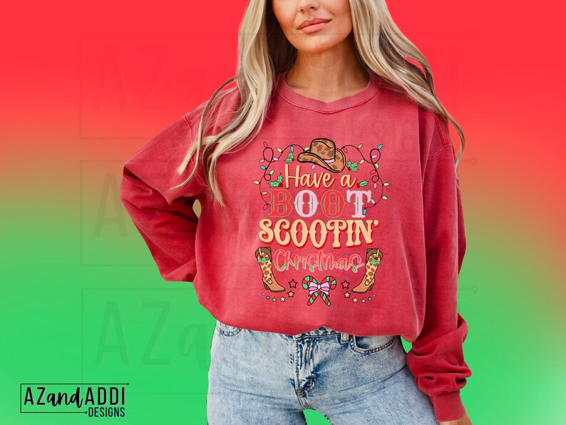 Western Christmas Sublimation Design, Boot Scootin Christmas Png