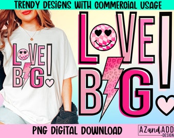Liefde Big Png, Retro Valentines Day Png, Valentijns Sublimatie Shirt Design, Digitale Download, Valentijn smiley gezicht, liefde png