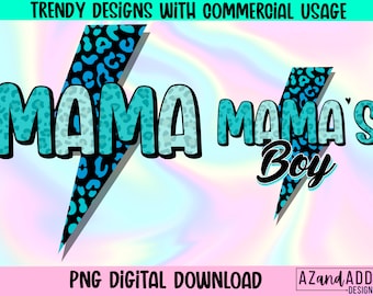 Matching mom and son lightning bolt png sublimation design download, retro mama mamas boy png, Mother’s Day design, mamas boy png, digital