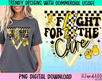 Fight for the cure png, childhood cancer awareness png, yellow cancer ribbon png, September awareness png, retro png design, digital design