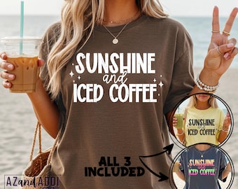 Sunshine and Iced Coffee PNG, Summer Shirt Design, Coffee Lover Graphic, Cute Trendy Tee Design, Beach Vibes Digital Download