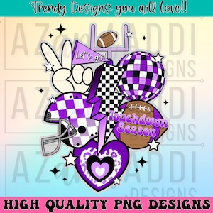 Retro football collage png, football sublimation design, purple football png, custom football team colors, touchdown season png