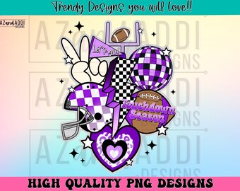 Retro football collage png, football sublimation design, purple football png, custom football team colors, touchdown season png