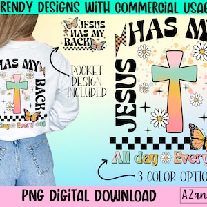 Jesus has my back png, retro Christian sublimation design, Christian png, religious png, front and back design, trendy digital download